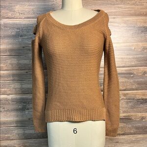 Venus Pullover Open Shoulder Sweater in Tan EUC